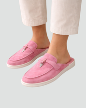 Elegante Damesmuiltjes van Suède met Gesp en Lichte Zool - Beige/Zwart/Bruin