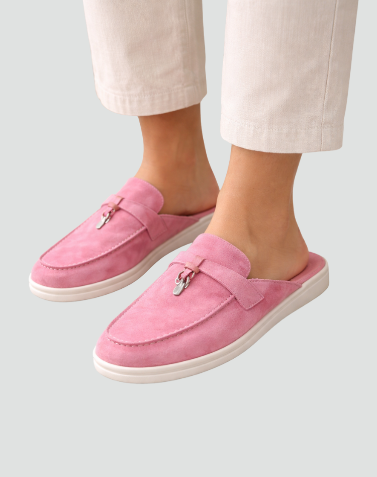 Elegante Damesmuiltjes van Suède met Gesp en Lichte Zool - Beige/Zwart/Bruin