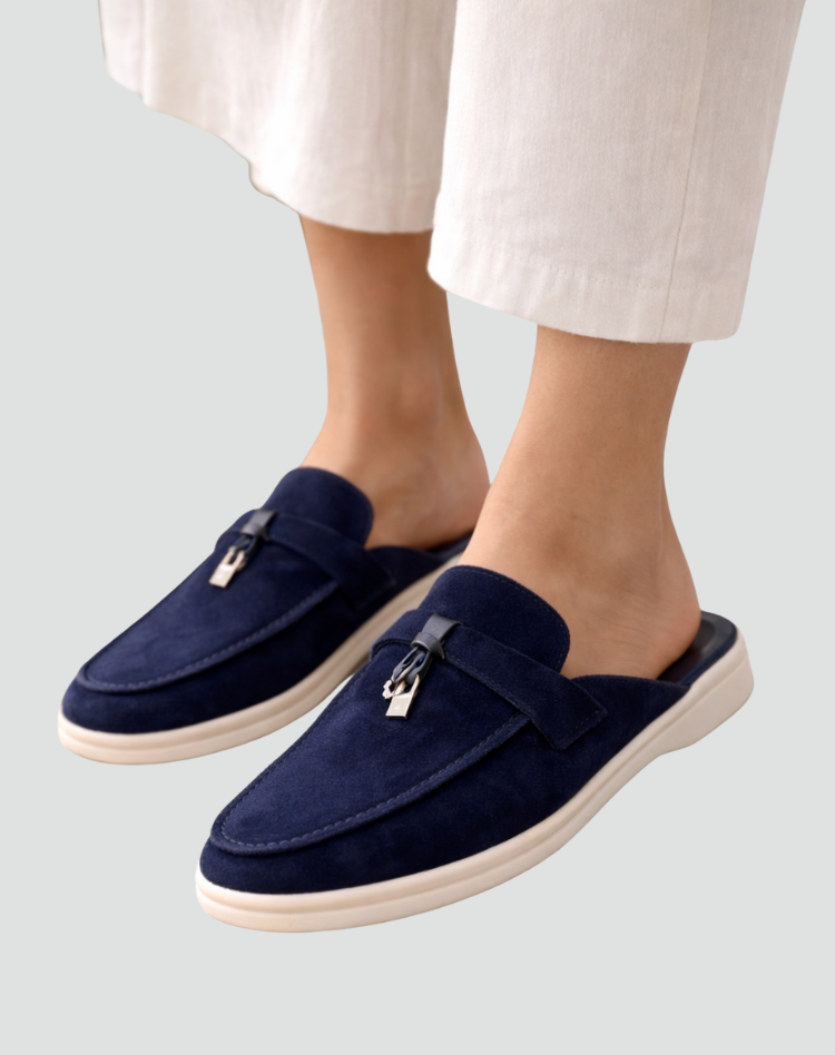 Elegante Damesmuiltjes van Suède met Gesp en Lichte Zool - Beige/Zwart/Bruin