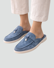 Elegante Damesmuiltjes van Suède met Gesp en Lichte Zool - Beige/Zwart/Bruin