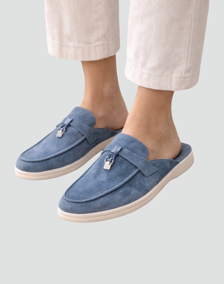 Elegante Damesmuiltjes van Suède met Gesp en Lichte Zool - Beige/Zwart/Bruin