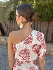 Alina Jurk | Off-Shoulder Mini Zomerjurk met Print en Vrouwelijke Pasvorm