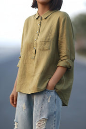 Oversized Linnen Blouse Dames met Klassieke Knoopsluiting en Relaxed Fit - Isabella Conti