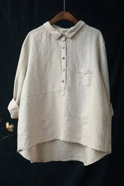 Oversized Linnen Blouse Dames met Klassieke Knoopsluiting en Relaxed Fit - Isabella Conti