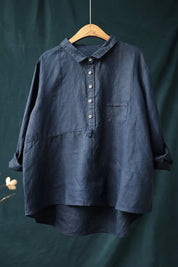 Oversized Linnen Blouse Dames met Klassieke Knoopsluiting en Relaxed Fit - Isabella Conti