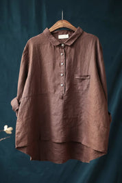 Oversized Linnen Blouse Dames met Klassieke Knoopsluiting en Relaxed Fit - Isabella Conti