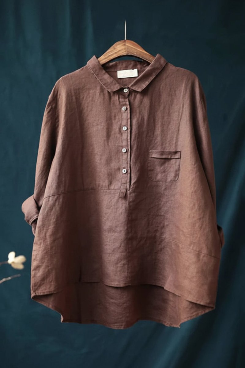 Oversized Linnen Blouse Dames met Klassieke Knoopsluiting en Relaxed Fit - Isabella Conti