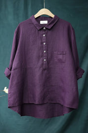 Oversized Linnen Blouse Dames met Klassieke Knoopsluiting en Relaxed Fit - Isabella Conti