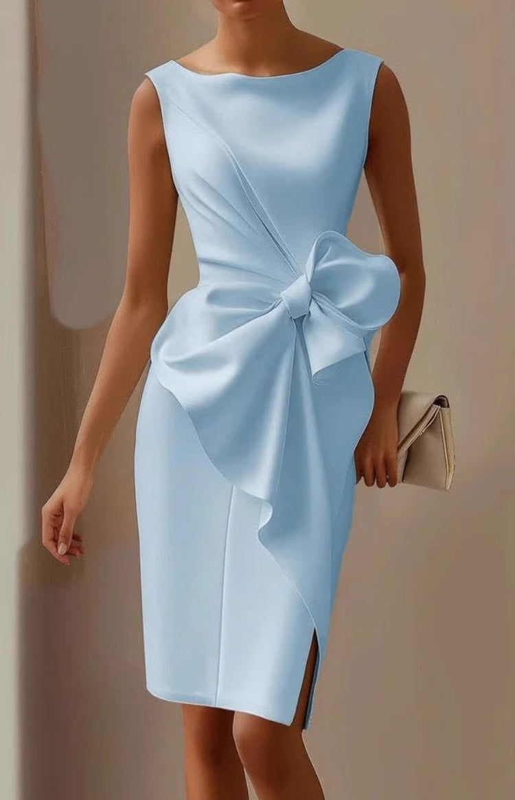 Elegante Cocktailjurk Dames Mouwloos met Gedrapeerd Detail en Grote Strik - Serena Lombardi