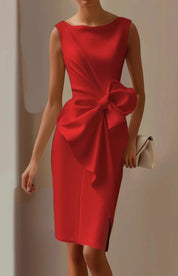 Elegante Cocktailjurk Dames Mouwloos met Gedrapeerd Detail en Grote Strik - Serena Lombardi