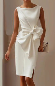 Elegante Cocktailjurk Dames Mouwloos met Gedrapeerd Detail en Grote Strik - Serena Lombardi