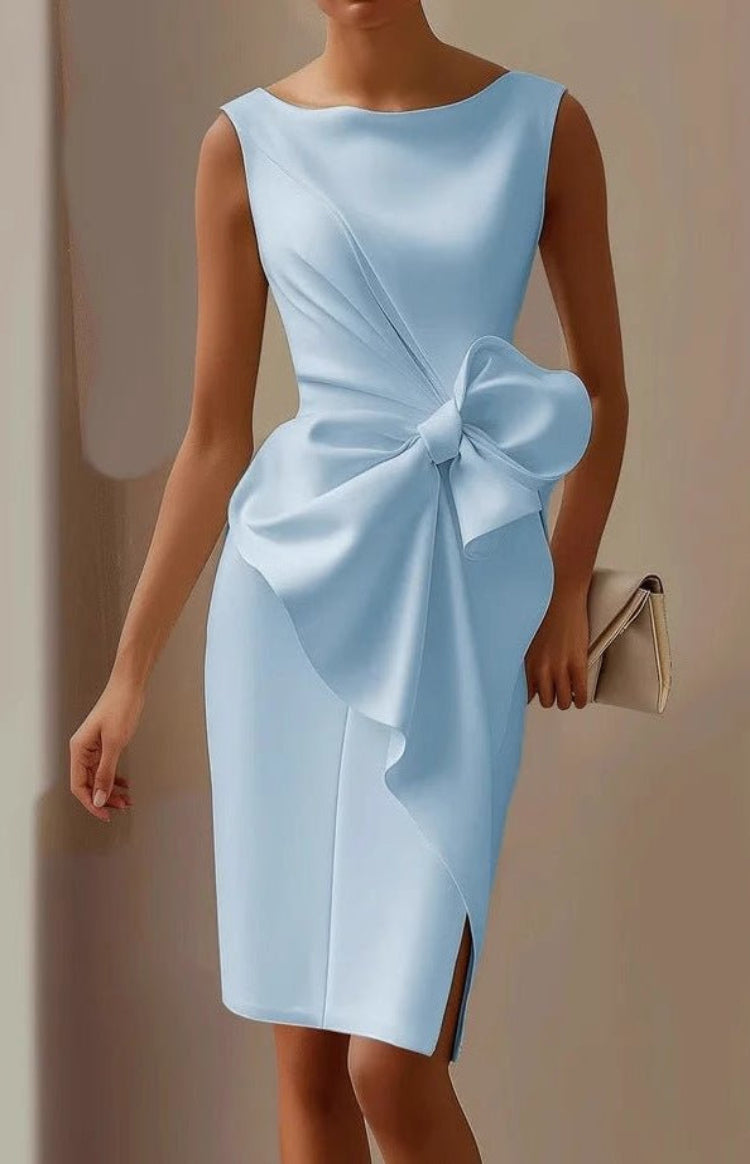 Elegante Cocktailjurk Dames Mouwloos met Gedrapeerd Detail en Grote Strik - Serena Lombardi