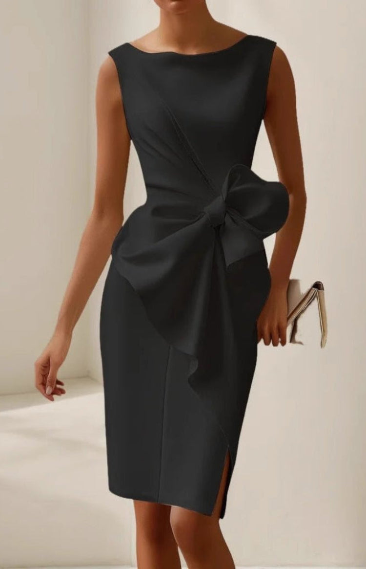Elegante Cocktailjurk Dames Mouwloos met Gedrapeerd Detail en Grote Strik - Serena Lombardi