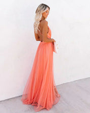 Coral | Elegante Maxi Jurk Dames met Open Rug - Stijlvol, Feestklaar en Vrouwelijk - Koraalroze