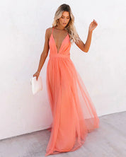 Coral | Elegante Maxi Jurk Dames met Open Rug - Stijlvol, Feestklaar en Vrouwelijk - Koraalroze
