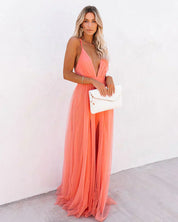 Coral | Elegante Maxi Jurk Dames met Open Rug - Stijlvol, Feestklaar en Vrouwelijk - Koraalroze