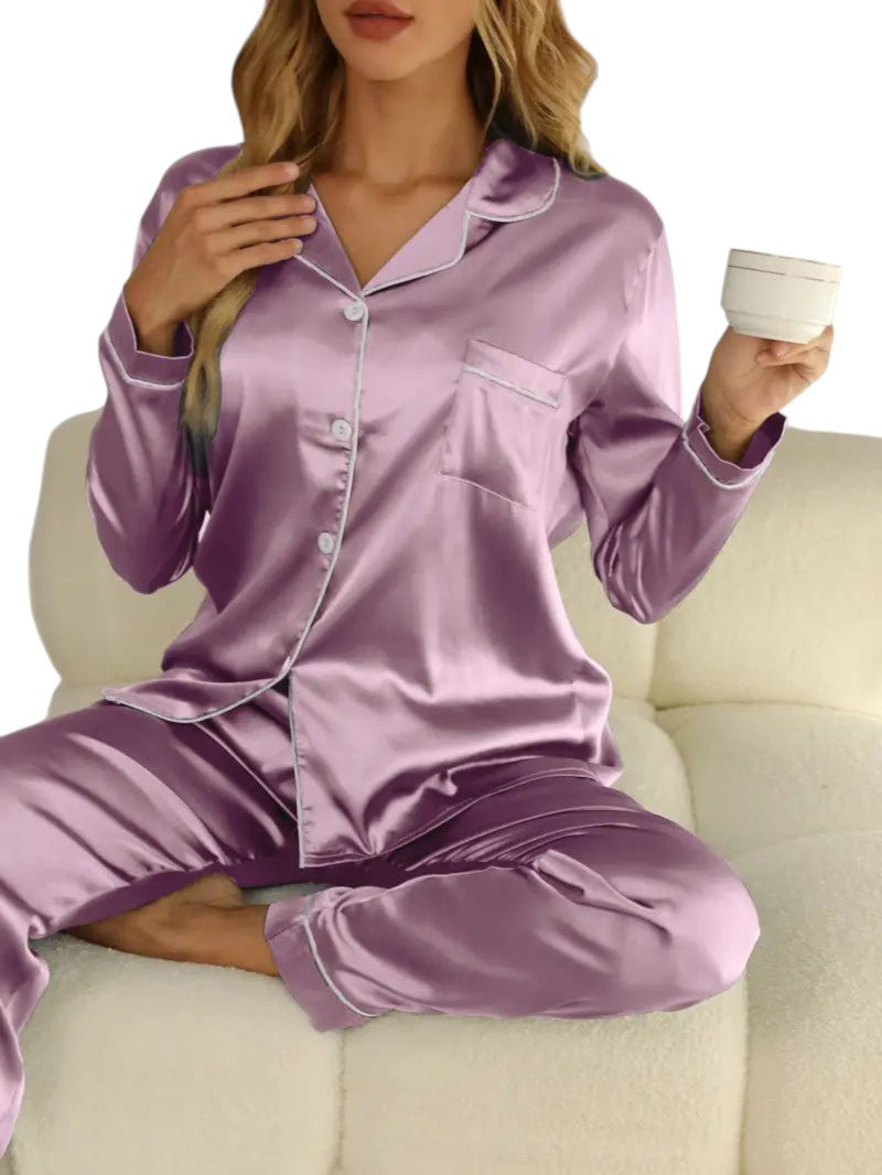 Giulia Dames pyjamaset satijn | Luxe satijnen pyjama met glans | Comfortabele slaapset