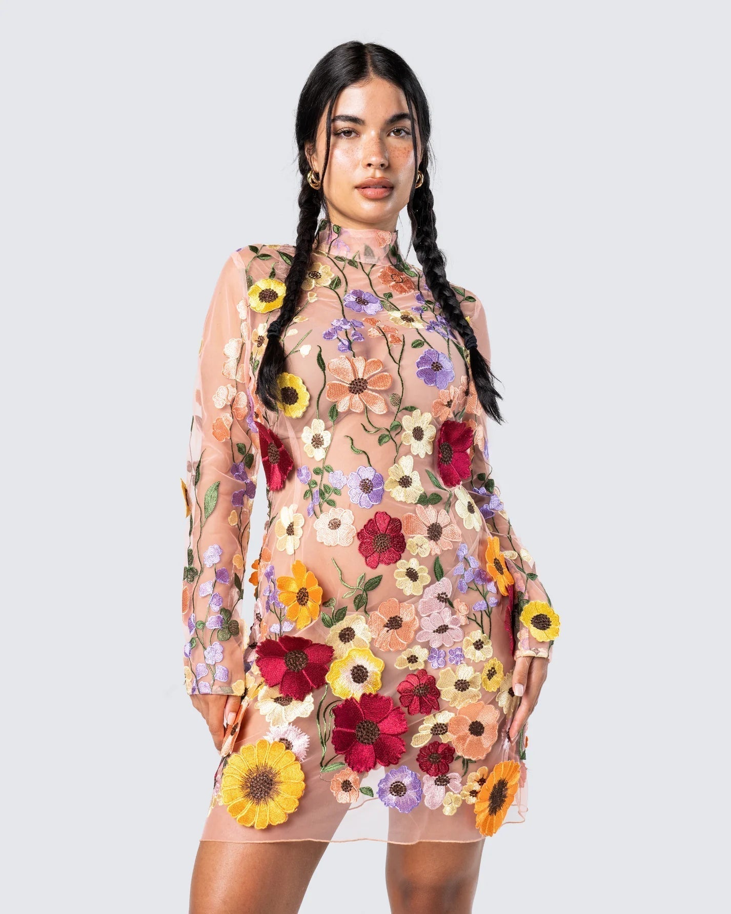 Fiorella Jurk | Bodycon Damesjurk met 3D Bloemenprint en Lange Mouwen