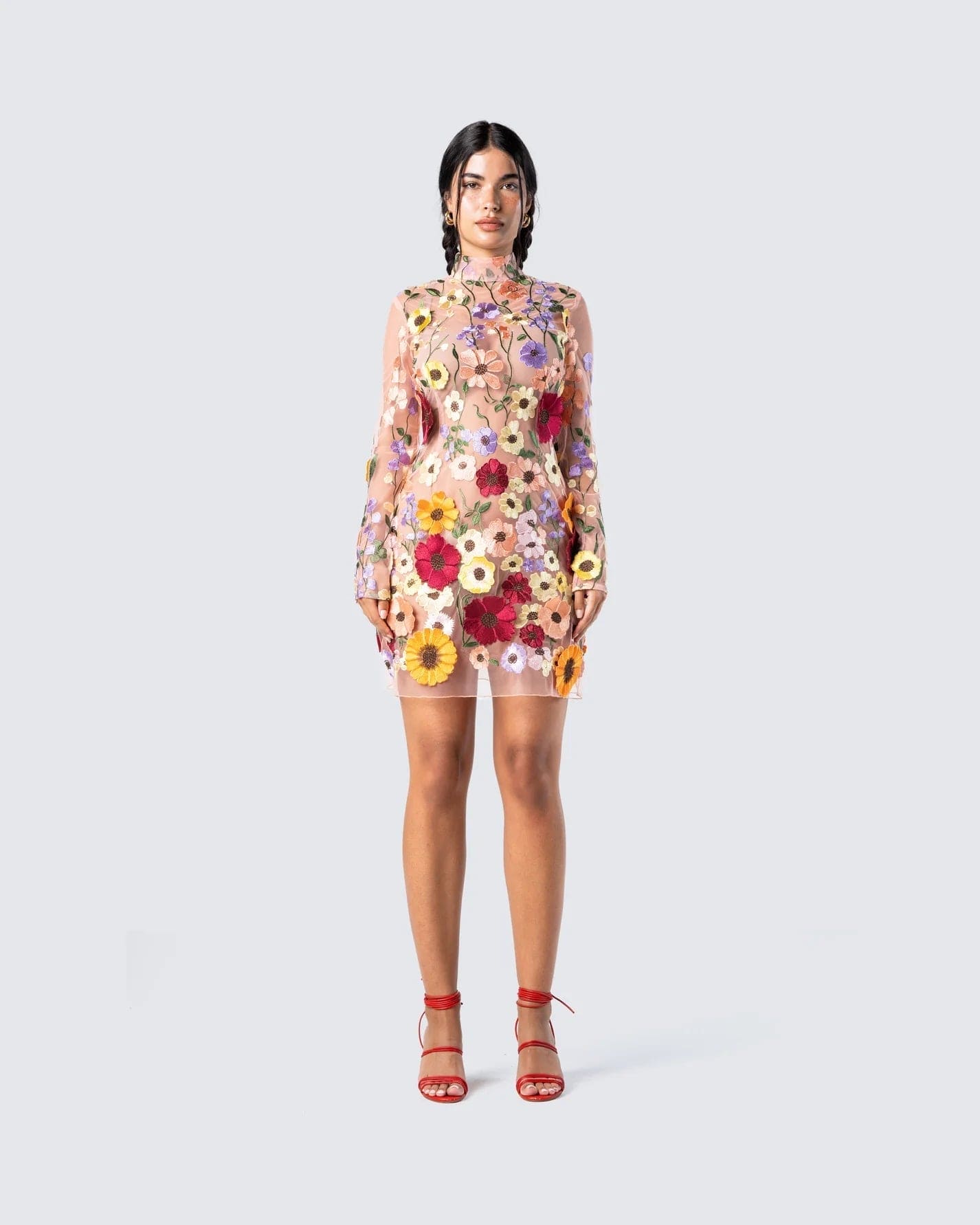 Fiorella Jurk | Bodycon Damesjurk met 3D Bloemenprint en Lange Mouwen