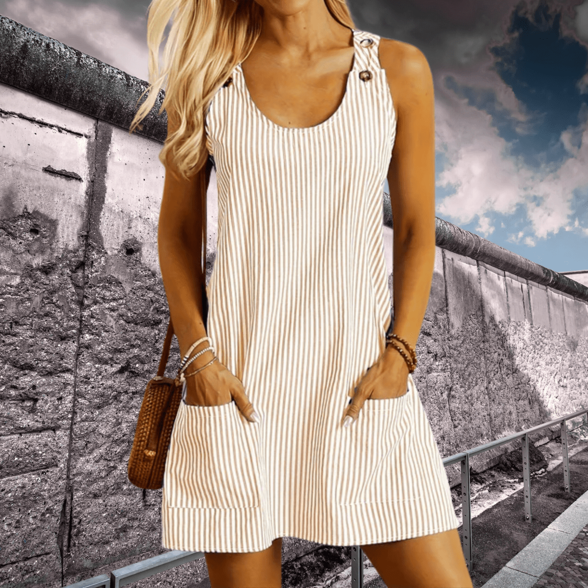 Dames Gestreepte Strandjurk Korte Mouwen A-lijn Casual Zomer - Blauw / Beige / Rood - Maelen