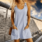 Dames Gestreepte Strandjurk Korte Mouwen A-lijn Casual Zomer - Blauw / Beige / Rood - Maelen