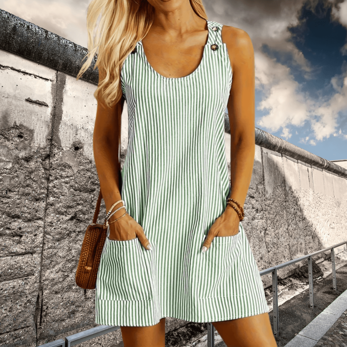 Dames Gestreepte Strandjurk Korte Mouwen A-lijn Casual Zomer - Blauw / Beige / Rood - Maelen