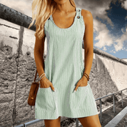 Dames Gestreepte Strandjurk Korte Mouwen A-lijn Casual Zomer - Blauw / Beige / Rood - Maelen