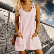 Dames Gestreepte Strandjurk Korte Mouwen A-lijn Casual Zomer - Blauw / Beige / Rood - Maelen