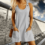 Dames Gestreepte Strandjurk Korte Mouwen A-lijn Casual Zomer - Blauw / Beige / Rood - Maelen