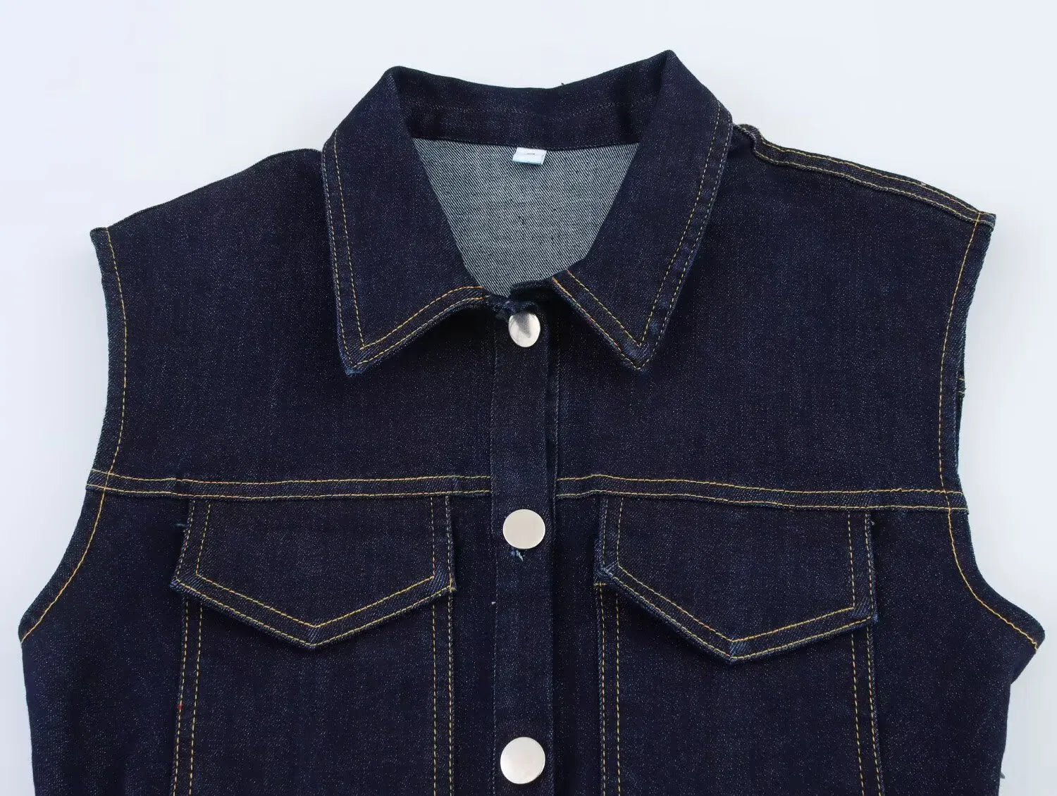 Denim Mini Jurk Dames Mouwloos met Knoopjes en Borstzakken - Donkerblauw - Maelen