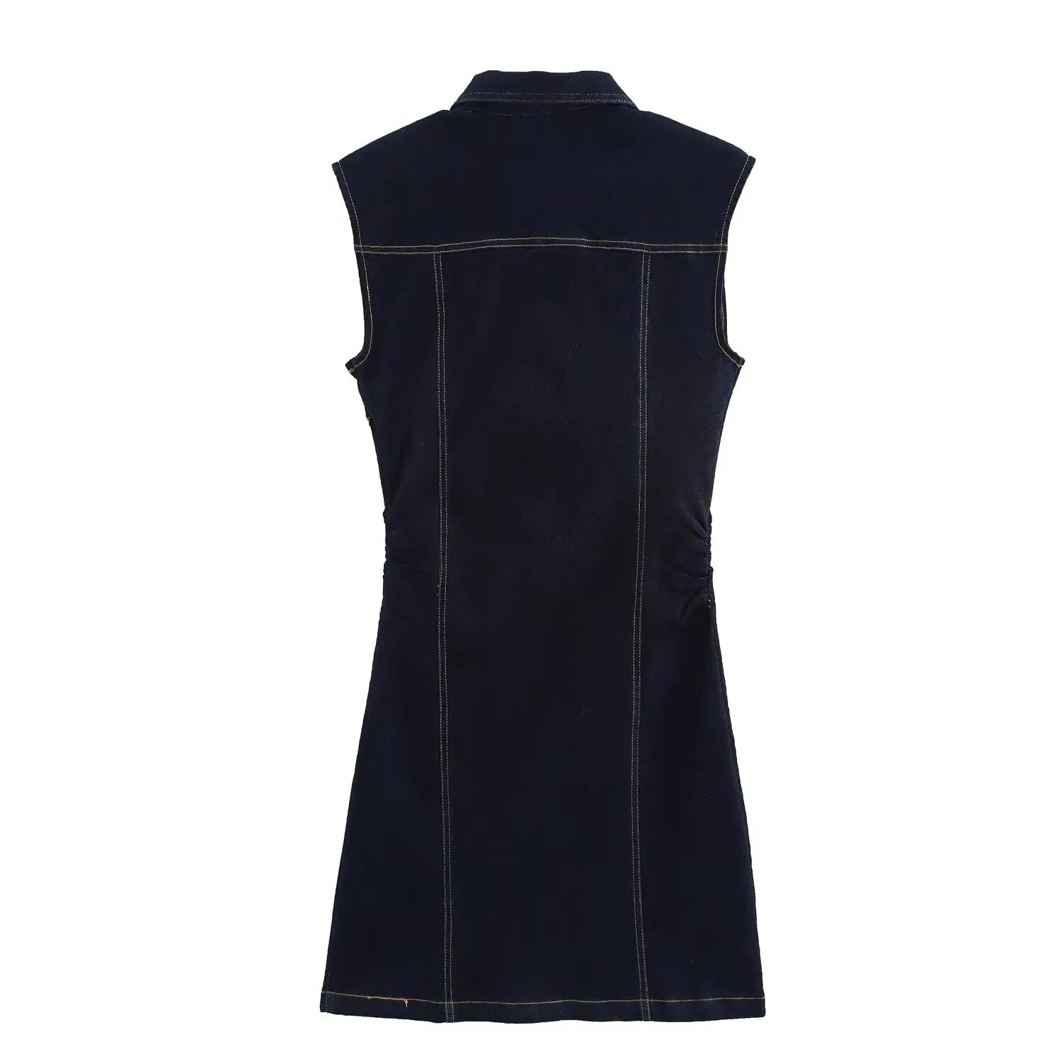 Denim Mini Jurk Dames Mouwloos met Knoopjes en Borstzakken - Donkerblauw - Maelen