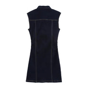 Denim Mini Jurk Dames Mouwloos met Knoopjes en Borstzakken - Donkerblauw - Maelen