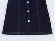 Denim Mini Jurk Dames Mouwloos met Knoopjes en Borstzakken - Donkerblauw - Maelen