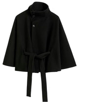 Isabella dames cape jas – elegante cape-mantel met ceintuur & hoge kraag