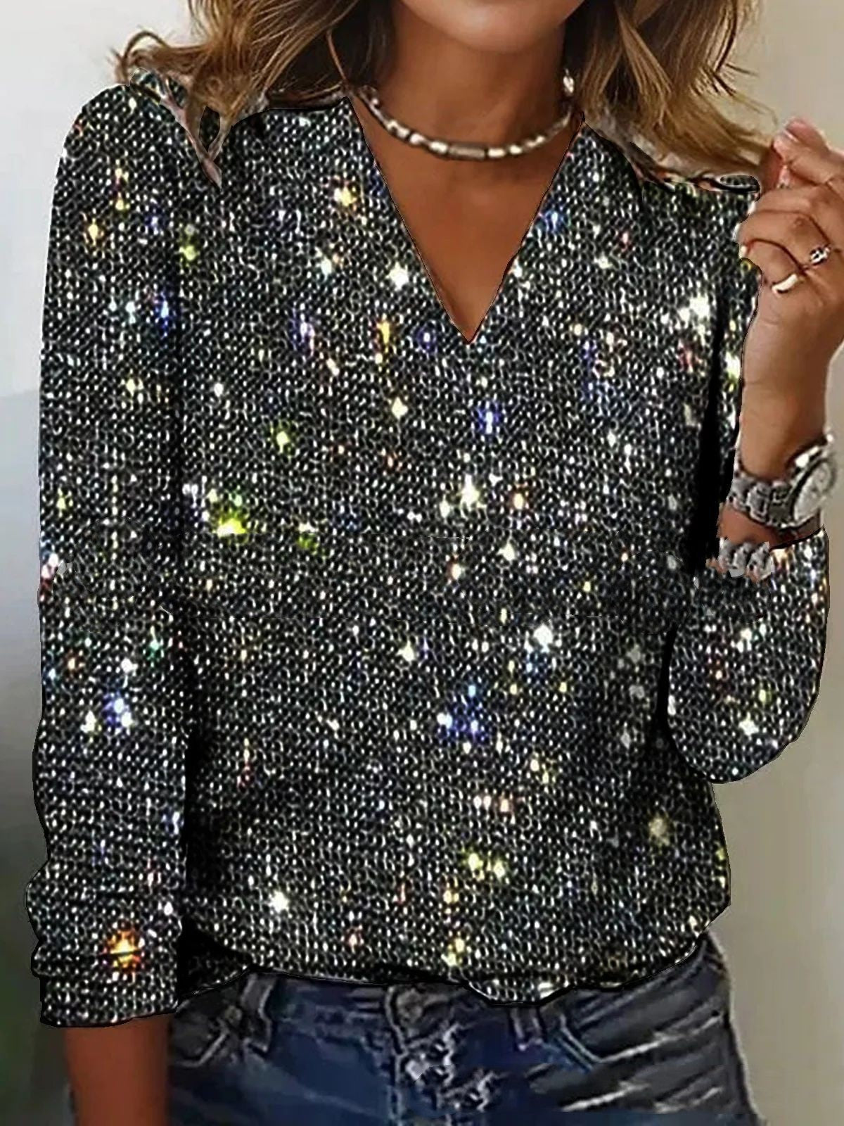 Elena Moretti | Glitter V-hals Blouse