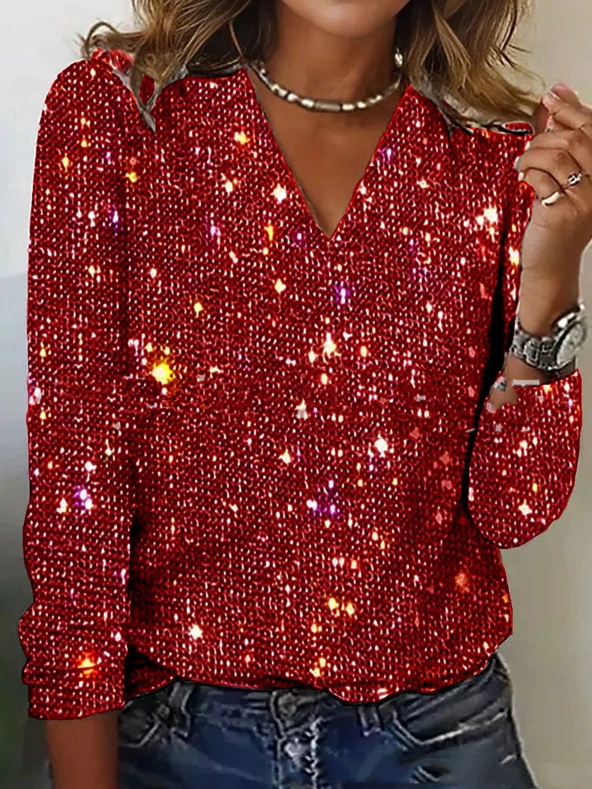 Elena Moretti | Glitter V-hals Blouse