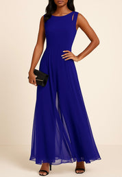 Leah | Trendy Dames Jumpsuit met Wijde Pijpen - Elegant, Mouwloos en Feestklaar - Zwart / Blauw