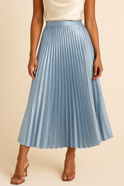 Satijnen Plooirok – Hoge Taille Midi-Rok met Elegante Glans | Giulia Contessa