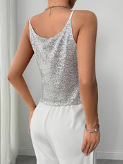 Stella Top | Glanzende Cami Top met Pailletten en Verstelbare Bandjes