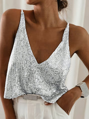 Stella Top | Glanzende Cami Top met Pailletten en Verstelbare Bandjes