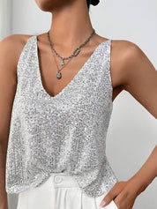 Stella Top | Glanzende Cami Top met Pailletten en Verstelbare Bandjes