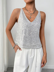 Stella Top | Glanzende Cami Top met Pailletten en Verstelbare Bandjes