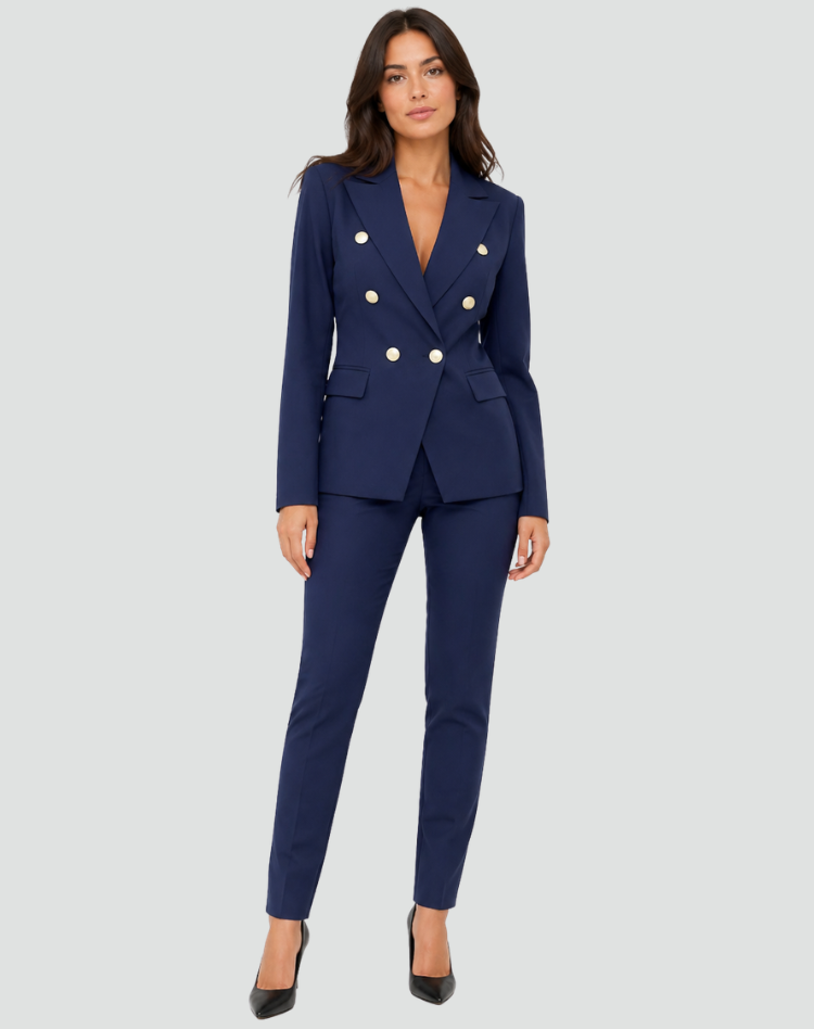 Dameskostuum Ceremonieel Dubbelrijk Blazer Broek Korte Jas Broekpak met Gouden Knopen - Zwart/Beige/Rood