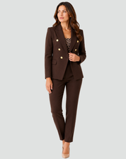 Dameskostuum Ceremonieel Dubbelrijk Blazer Broek Korte Jas Broekpak met Gouden Knopen - Zwart/Beige/Rood