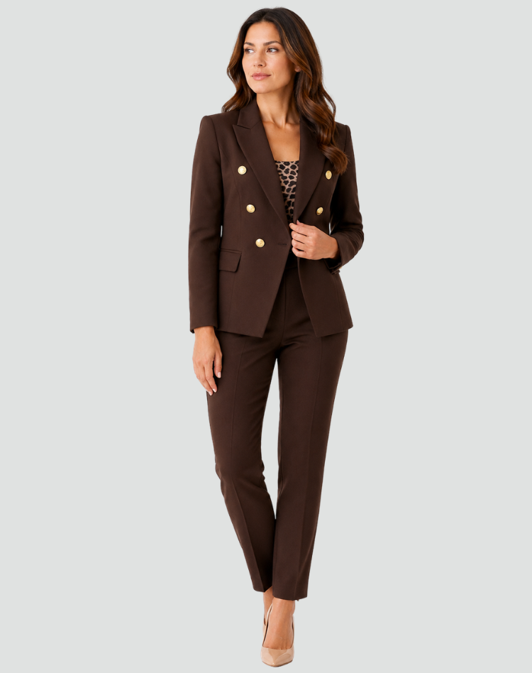 Dameskostuum Ceremonieel Dubbelrijk Blazer Broek Korte Jas Broekpak met Gouden Knopen - Zwart/Beige/Rood