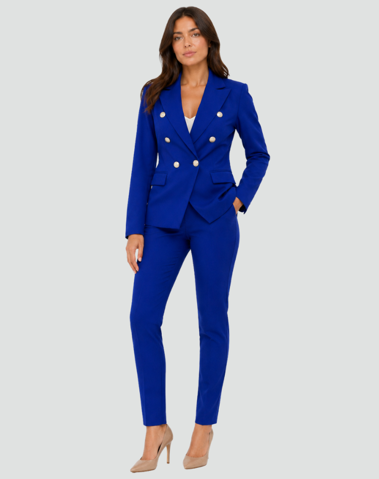 Dameskostuum Ceremonieel Dubbelrijk Blazer Broek Korte Jas Broekpak met Gouden Knopen - Zwart/Beige/Rood