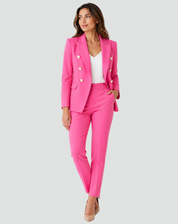 Dameskostuum Ceremonieel Dubbelrijk Blazer Broek Korte Jas Broekpak met Gouden Knopen - Zwart/Beige/Rood