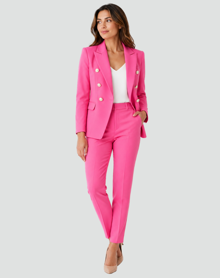 Dameskostuum Ceremonieel Dubbelrijk Blazer Broek Korte Jas Broekpak met Gouden Knopen - Zwart/Beige/Rood