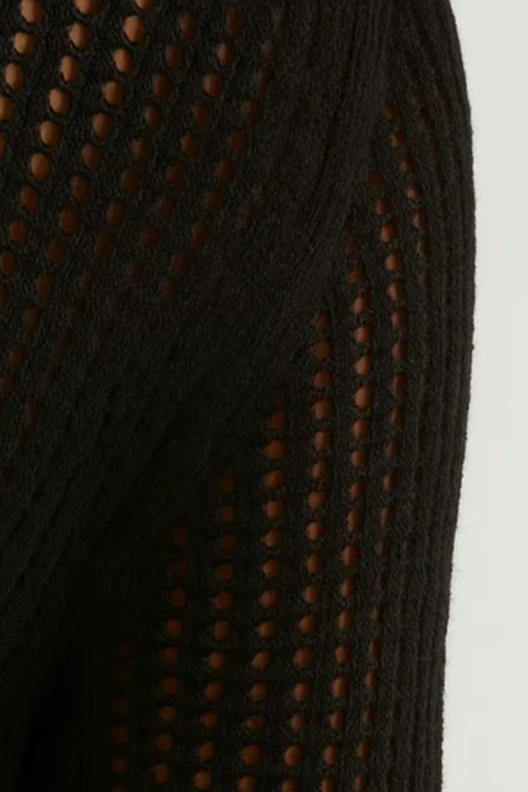 Gebreide Midi Jurk Dames Lange Mouwen Aansluitend Transparante Details - Zwart - Maelen