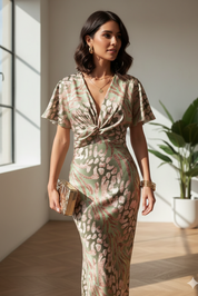 Maxi Jurk Dames met Bloemenprint, Diepe V-hals en Gerimpelde Taille - Valentina Rizzo